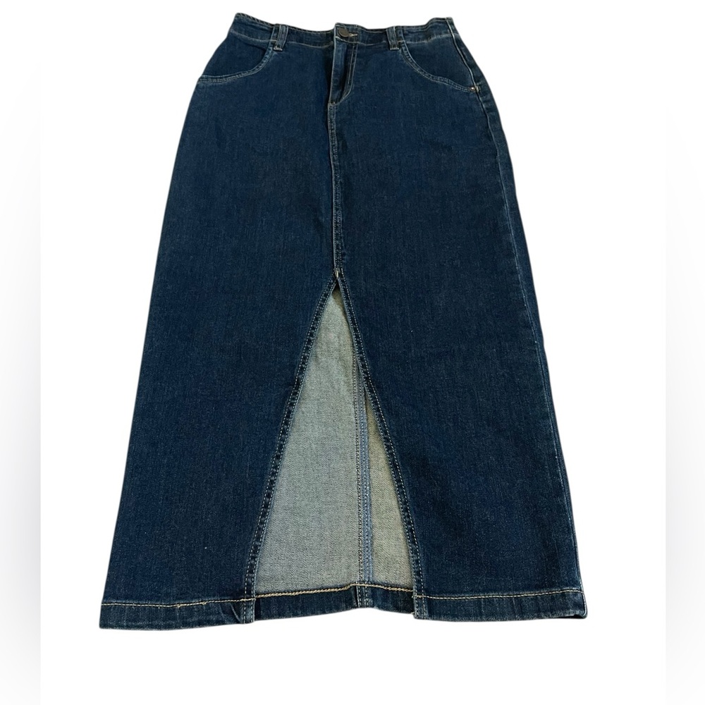 Wash Lab W Lab 26 Denim Midi Skirt Women’s Blue High Waist Front Slit Pockets